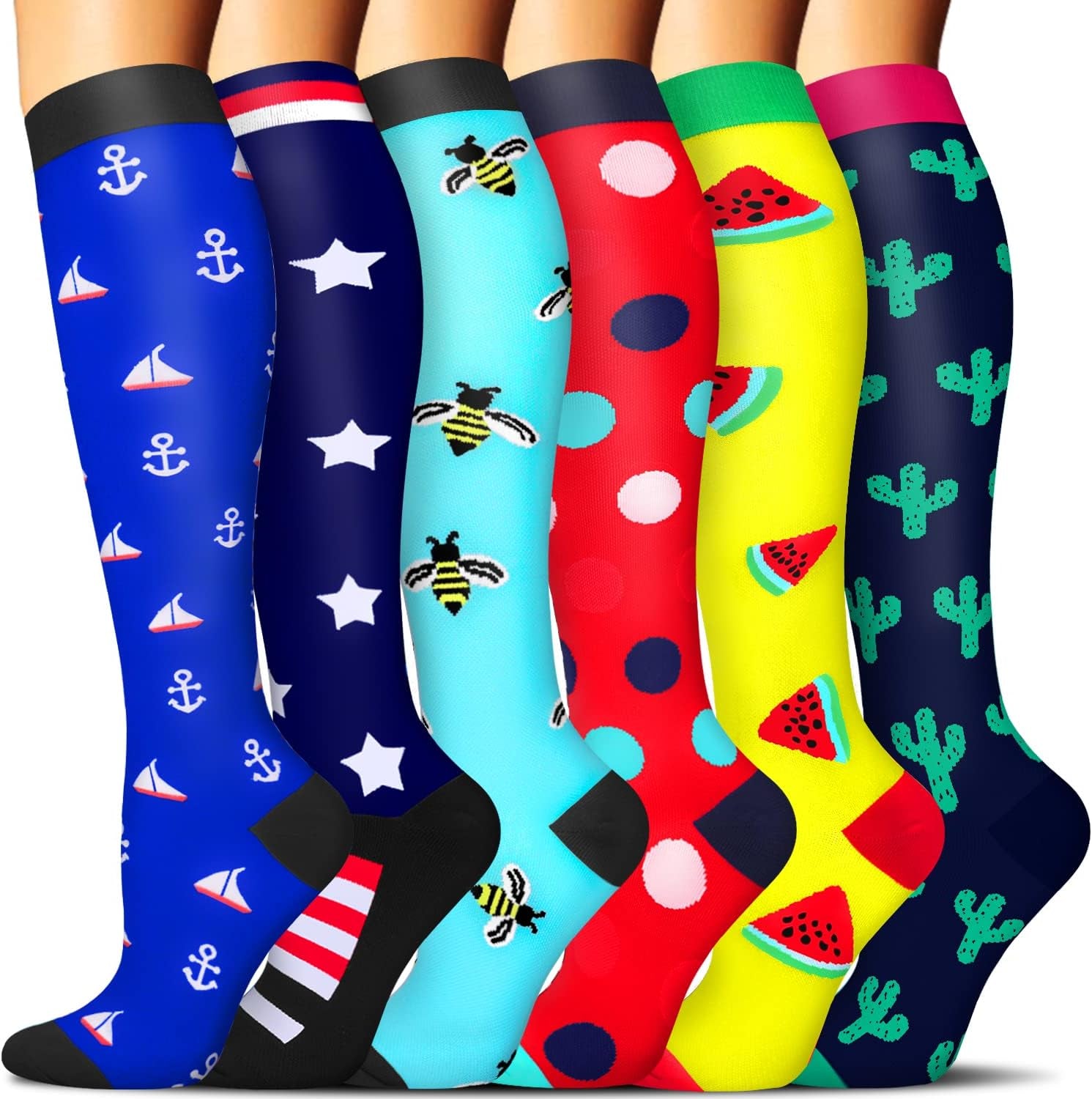 6 Pairs Compression Socks for Women & Men Circulation - Best Support for Nurses,Running,Athletic,Sports